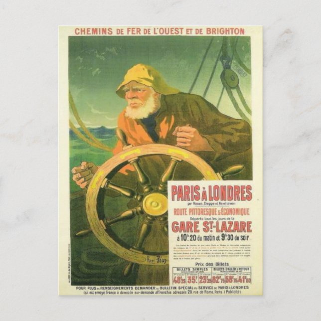 Postal Publicidad vintage, ferrocarriles franceses (Anverso)