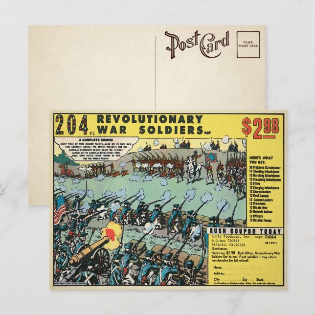 Postal publicitaria de juguete de guerra revolucio (Anverso / Reverso)