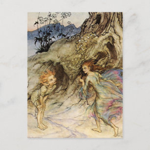 Postal “Puck y un hada” Acuarela de Arthur Rackham