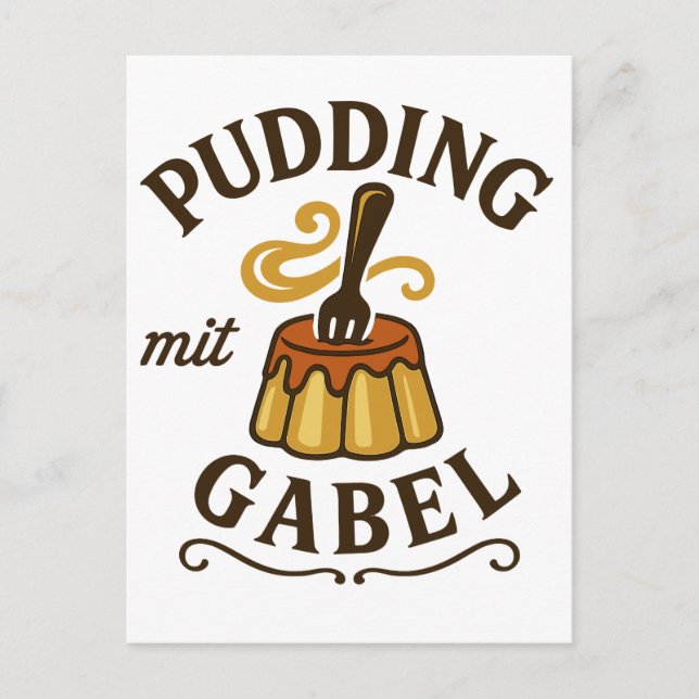 Postal Pudding con tenedor diseño divertido (Anverso)