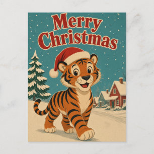 Postal Pueblo Animal Navidad Tigre Nieve