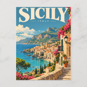Postal Pueblo costero de Sicilia Italia vintage