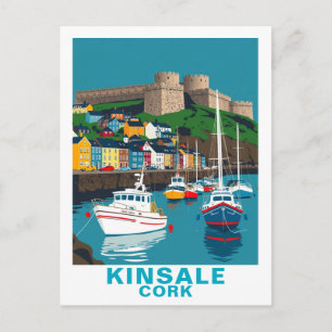 Postal Pueblo costero irlandés retro Kinsale Cork Irlanda