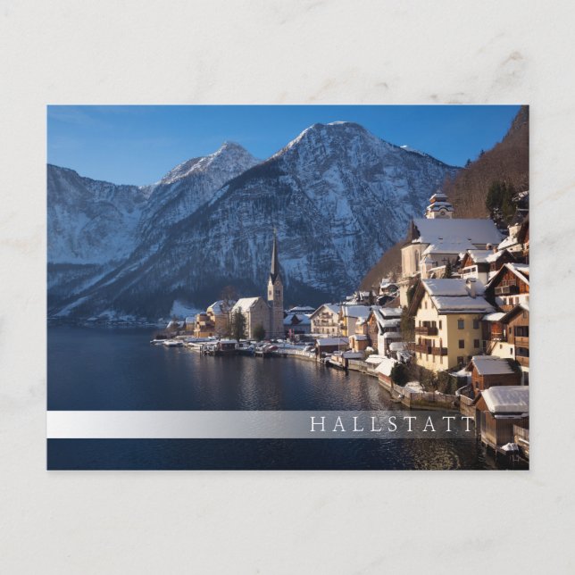 Postal Pueblo de Hallstatt en la nieve en invierno (Anverso)