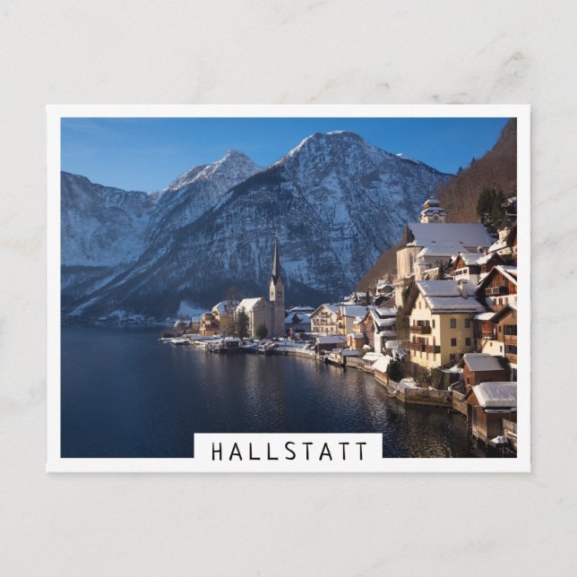 Postal Pueblo de Hallstatt en la nieve en invierno (Anverso)