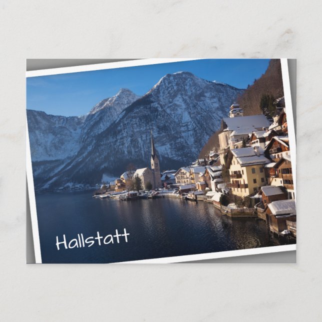 Postal Pueblo de Hallstatt en la nieve en invierno (Anverso)