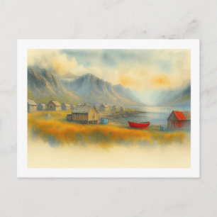Postal Pueblo de Labrador con Barco Rojo,