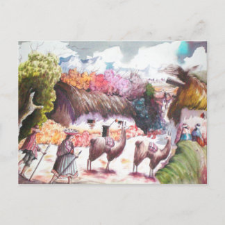 Postal Pueblo de Llama Picture Perú