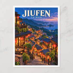 Postal Pueblo de montaña Jiufen regalo de viaje a Taiwán