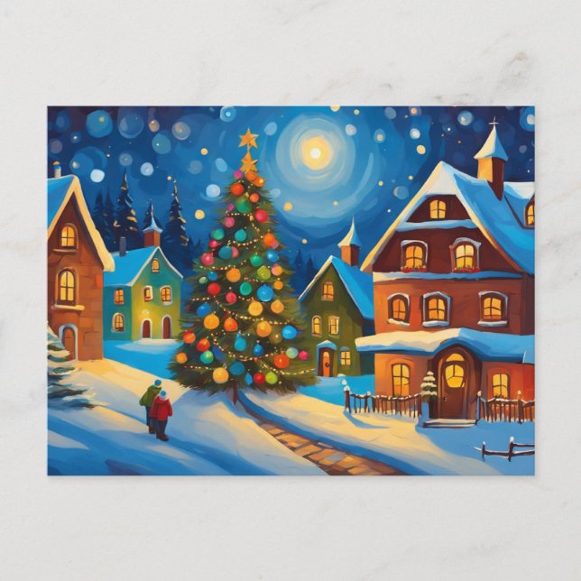 Postal Pueblo de nieve en la víspera de los Navidades (Anverso)
