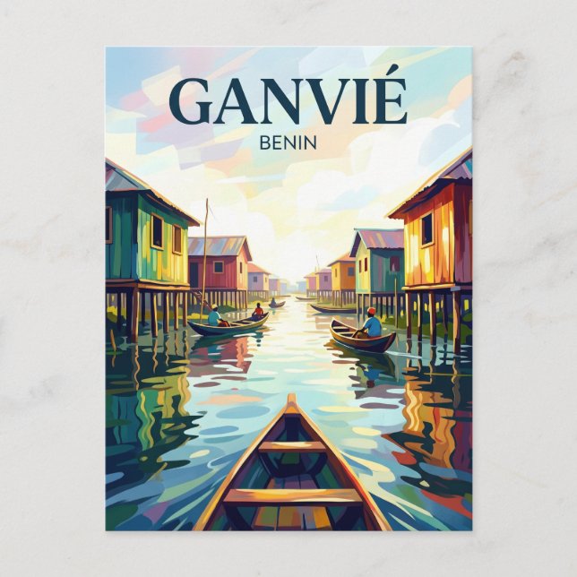 Postal Pueblo del lago Ganvié Benín (Anverso)