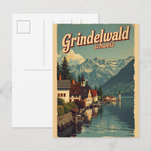 Postal Pueblo Grindelwald Vintage Suiza regalo natural