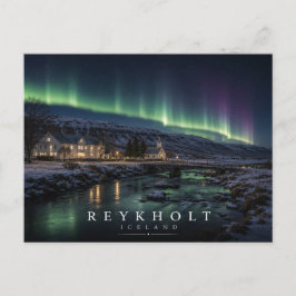 Postal Pueblo histórico Reykholt Islandia Aurora