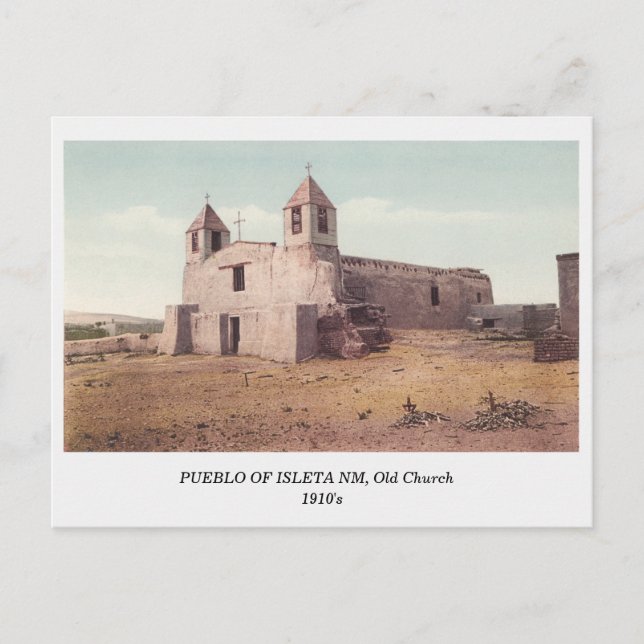 Postal Pueblo indio de Isleta NM, antigua iglesia vista d