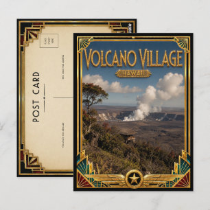 Postal Pueblo Volcán Hawái Arte Deco Vintage Edad Dorada