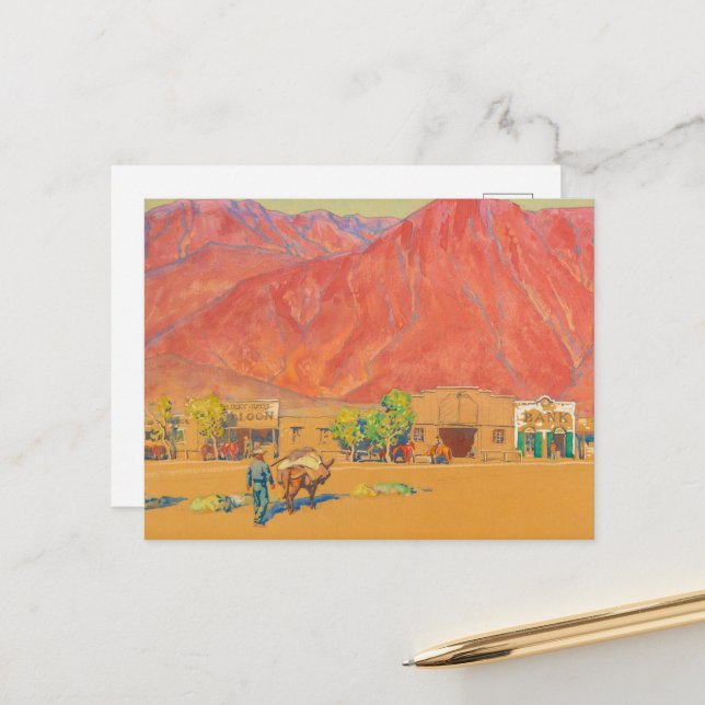 Postal Pueblo y acantilados por Maynard Dixon (Anverso/Reverso In Situ)