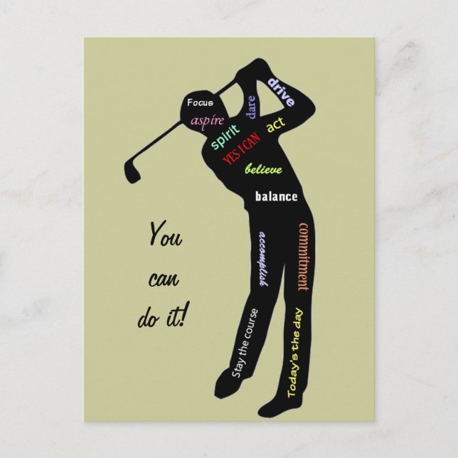 Postal ¡Puedes hacerlo! Golf, deporte, palabras motivacio (Anverso)