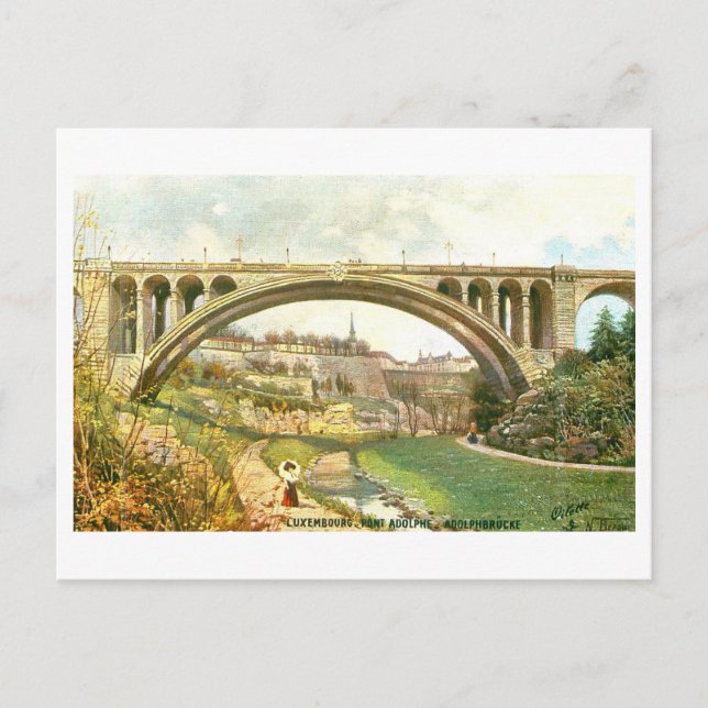 Postal Puente Adolphe antiguo en Luxemburgo (Anverso)