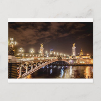 Postal Puente Alejandro 3 en París, Francia de noche