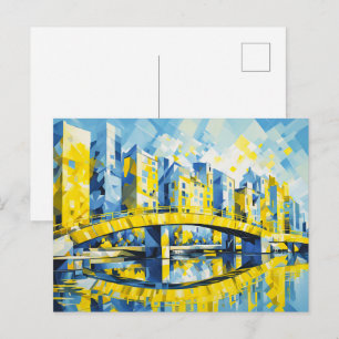 Postal Puente Amarillo Cubista Sobre Río