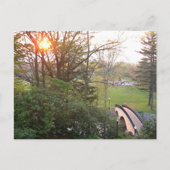 Postal Puente arco iris atardecer en el Grove City Colleg (Anverso)