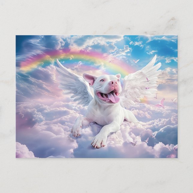 Postal Puente arcoiris, perro blanco en el cielo (Anverso)