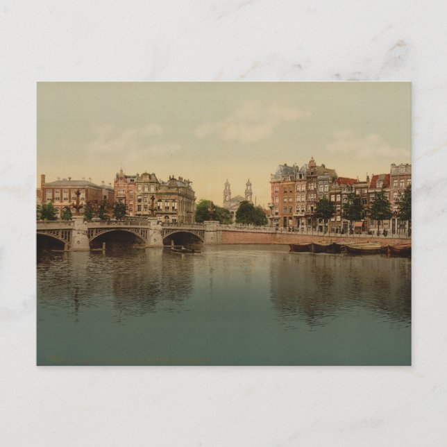Postal Puente azul y río Amstel, Ámsterdam (Anverso)