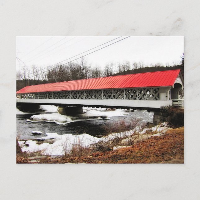 Postal Puente cubierto de Ashuelot en invierno (Anverso)