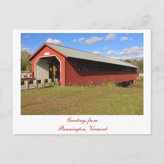Postal Puente cubierto de fresa de papel Bennington VT (Anverso)