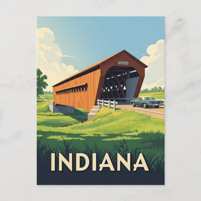 Postal Puente cubierto vintage de Indiana (Anverso)