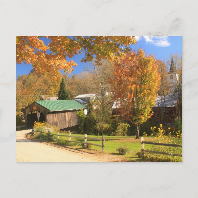 Postal Puente cubierto y aldea Waterville Vermont (Anverso)