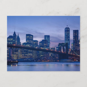 Postal Puente de Brooklyn al Anochecer