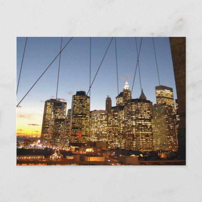 Postal Puente de Brooklyn al atardecer con horizonte de M (Anverso)