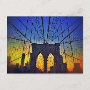 Postal Puente de Brooklyn en la puesta del sol