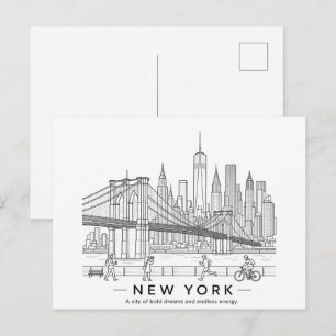 Postal Puente de Brooklyn Nueva York Arte de Línea Minima