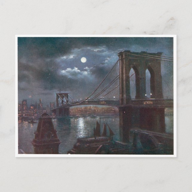Postal Puente de Brooklyn por Moonlight (Anverso)