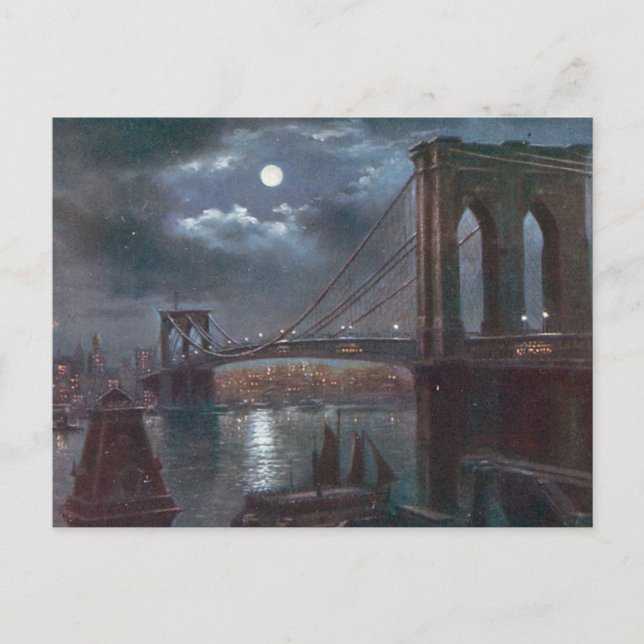 Postal Puente de Brooklyn por Moonlight (Anverso)