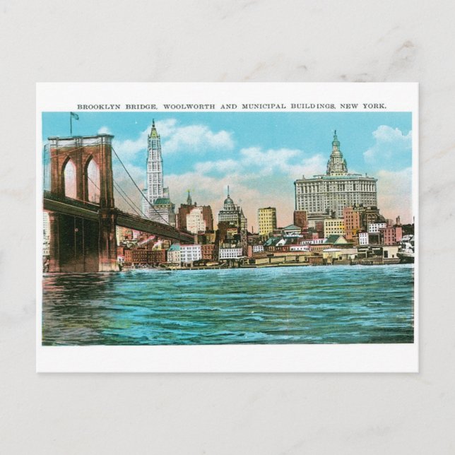 Postal Puente de Brooklyn, Woolworth y Municipal... (Anverso)