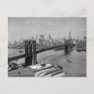Postal Puente de Brooklyn y horizonte de Manhattan, 1920