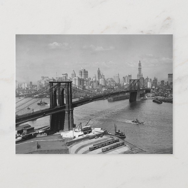 Postal Puente de Brooklyn y horizonte de Manhattan, 1920 (Anverso)