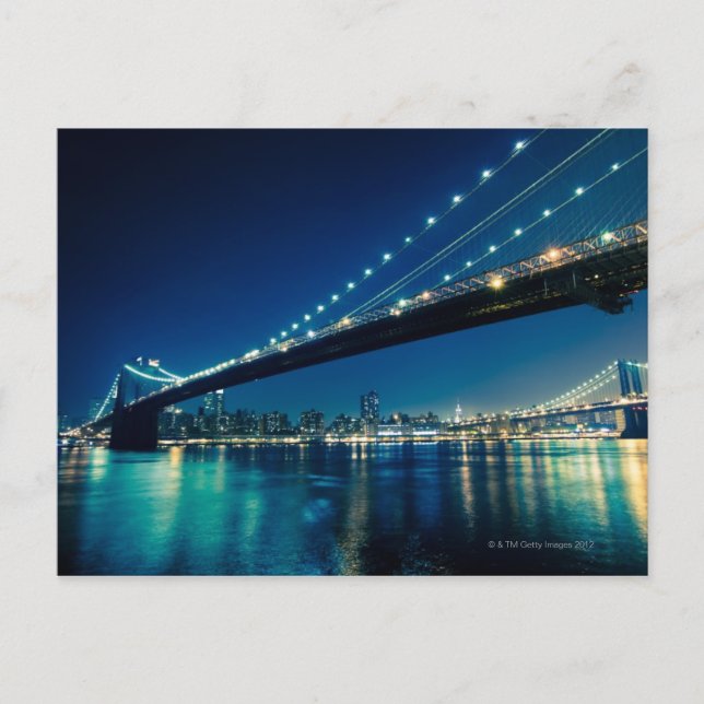 Postal Puente de Brooklyn y Lower Manhattan de noche (Anverso)