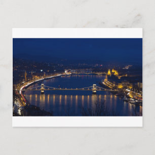 Postal Puente de cadena Hungría Budapest en la noche