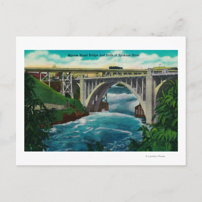 Postal Puente de la calle Monroe y caídas en el río Spoka (Anverso)