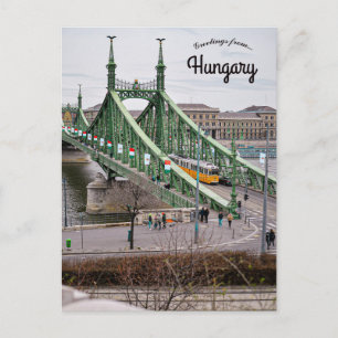 Postal Puente de la Libertad de Budapest y Tram Hungría