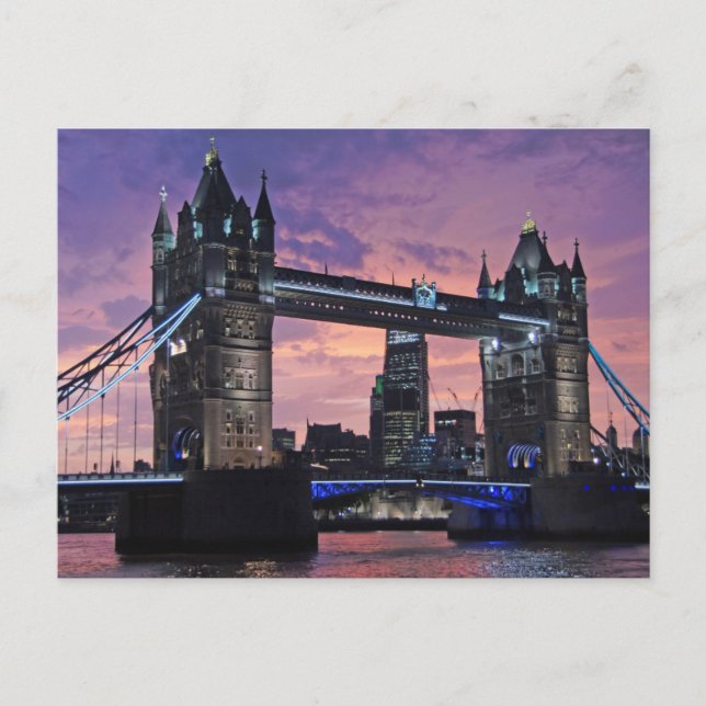 Postal Puente de la Torre de Londres de noche (Anverso)