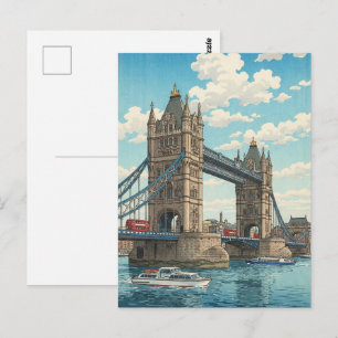 Postal Puente de la Torre de Londres Estampa Japonesa