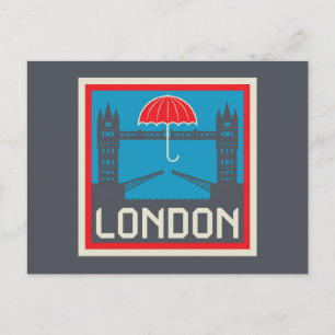 Postal Puente de Londres con paraguas