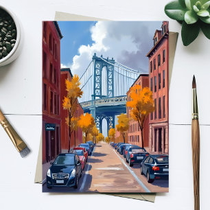 Postal Puente de Manhattan NYC Pintura Acuarela