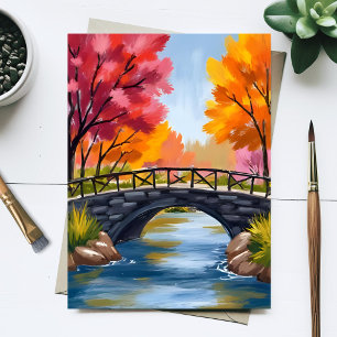 Postal Puente de otoño Follaje de otoño Acuarela Naturale
