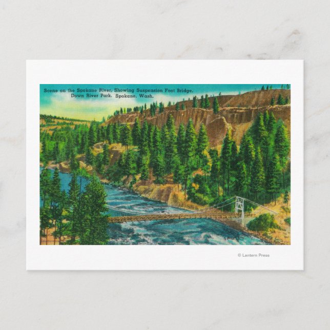 Postal Puente de pie de suspensión y río Spokane (Anverso)